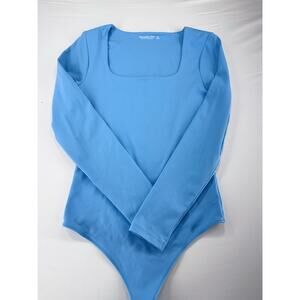 Abercrombie & Fitch Soft Blue Square-Neck Long Sleeve Bodysuit - Size Medium